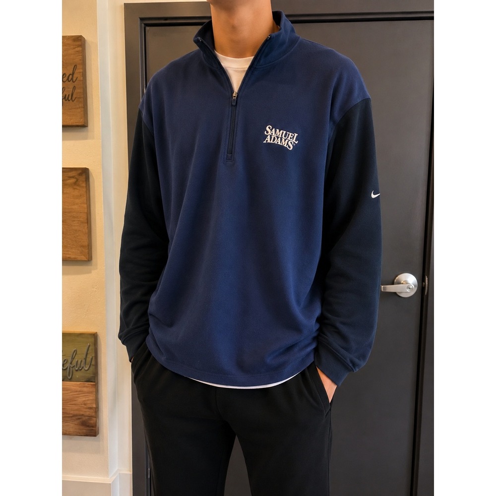 Nike Golf Dri-FIT 1/4 Zip Pullover Samuel Adams Navy Blue Black Mens XL